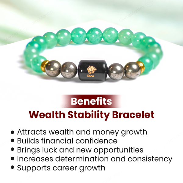 Taurus Zodiac Vrishabh Rashi Bracelet with Green Aventurine and Pyrite