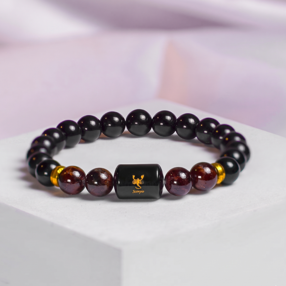 Scorpio Zodiac Vrishchik Rashi Bracelet with Obsidian & Garnet