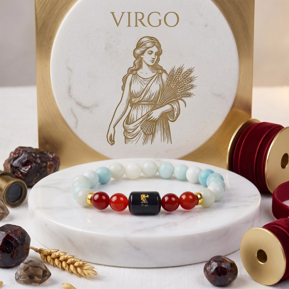Virgo Zodiac Kanya Rashi Bracelet with Amazonite & Carnelian Main image