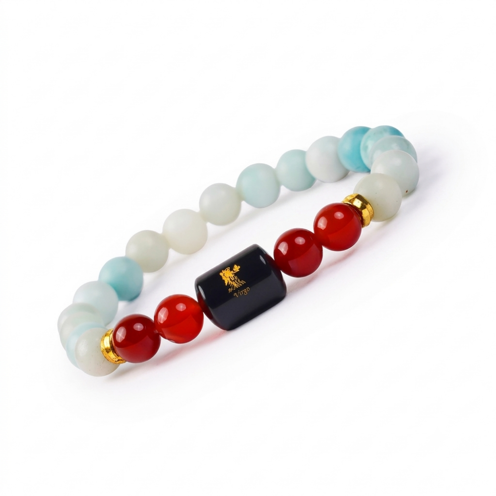 Virgo Zodiac Kanya Rashi Bracelet with Amazonite & Carnelian