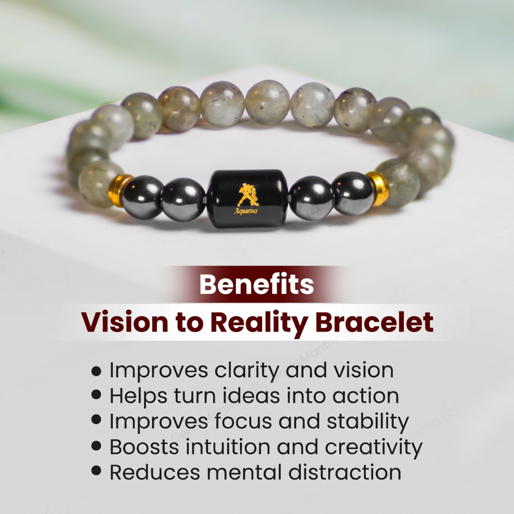 Aquarius Zodiac Kumbh Rashi Bracelet with Labradorite & Hematite