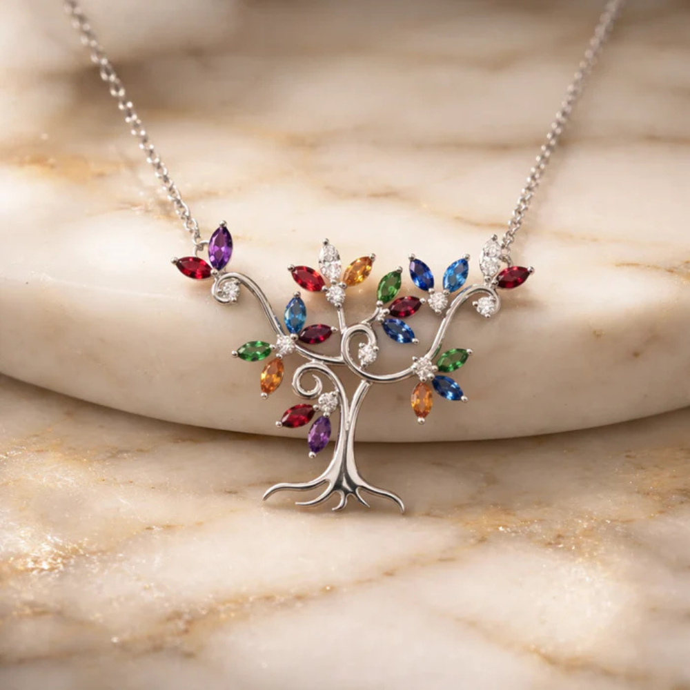 Tree of Life Multi-Color Crystal Pendant Necklace – 925 Silver Main image