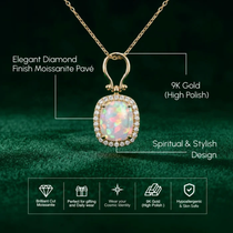 Bezel-Set Oval Opal Pendant with Beaded Border