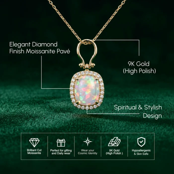 Bezel-Set Oval Opal Pendant with Beaded Border