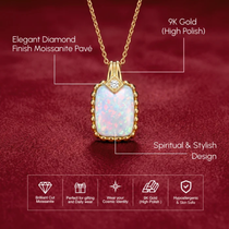 Cushion Opal Pendant with Beaded Chevron Halo