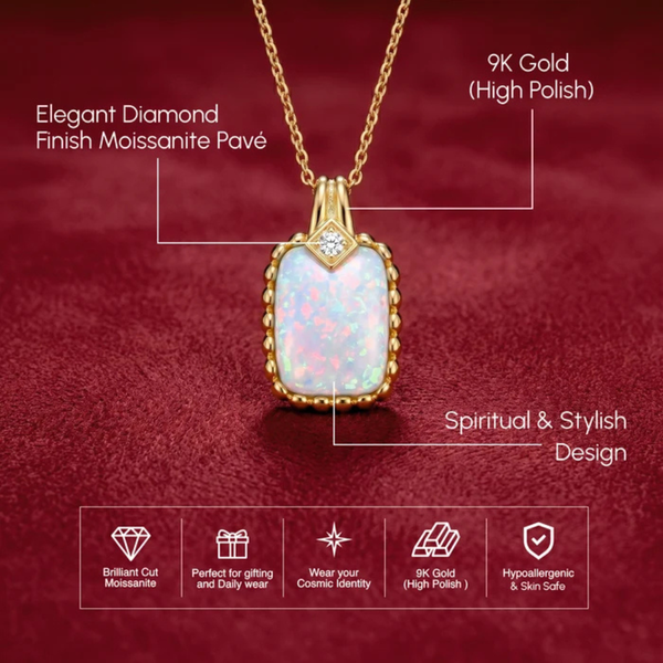 Cushion Opal Pendant with Beaded Chevron Halo