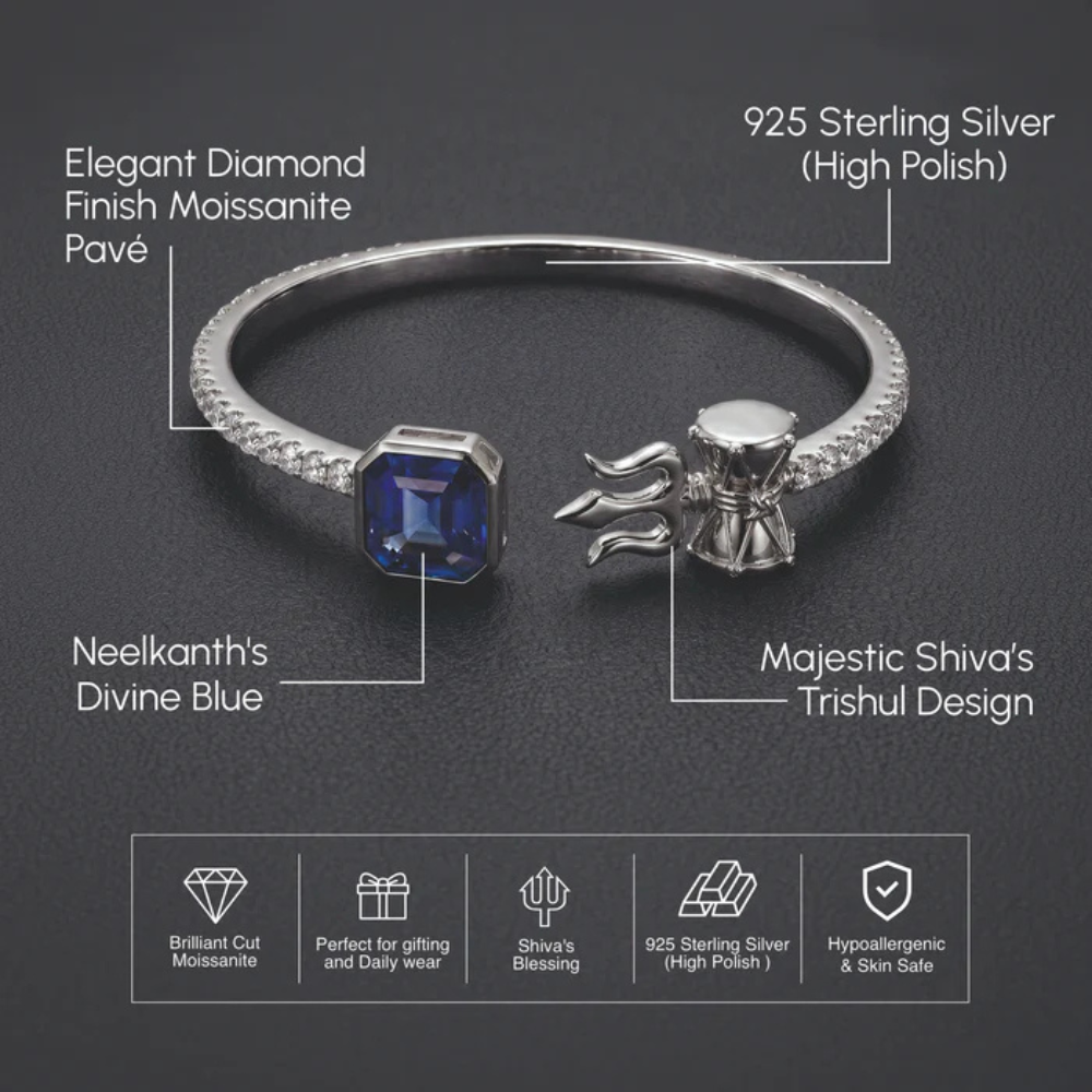 Shiv Damru Blue Stone Silver Bracelet