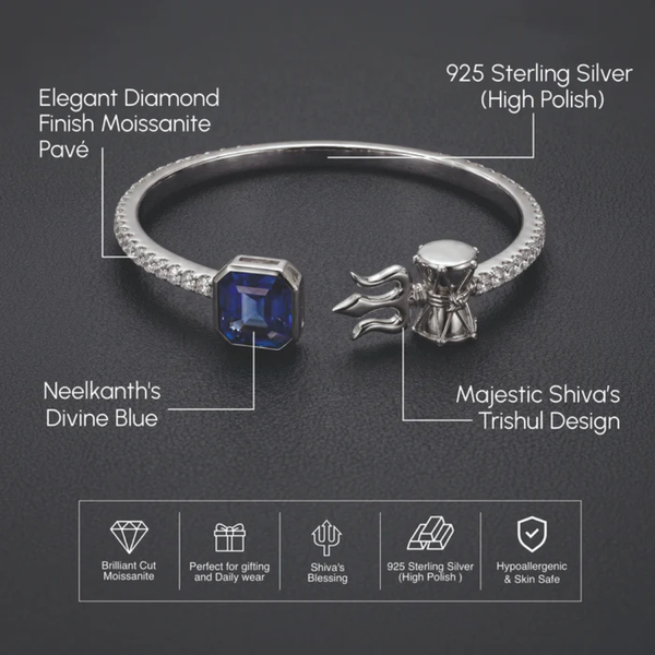 Shiv Damru Blue Stone Silver Bracelet