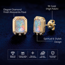 Emerald-Cut Opal Stud Earrings with Diamond Halo