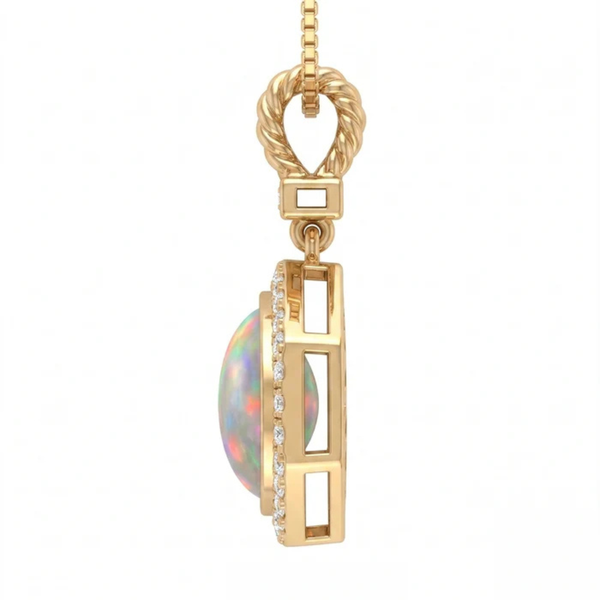 Bezel-Set Cushion Opal Pendant with Diamond Bar and Twisted Bail
