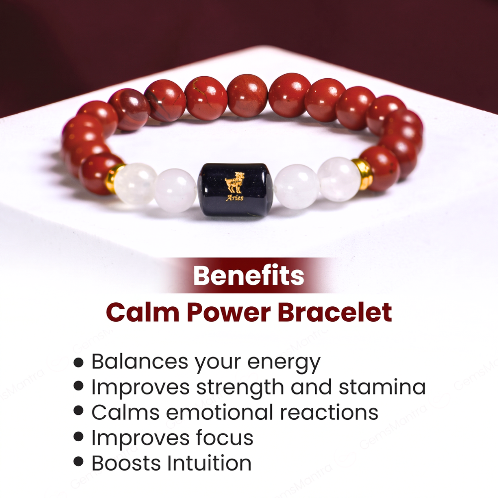 Aries Zodiac Mesh Rashi Bracelet with Red Jasper & Moonstone