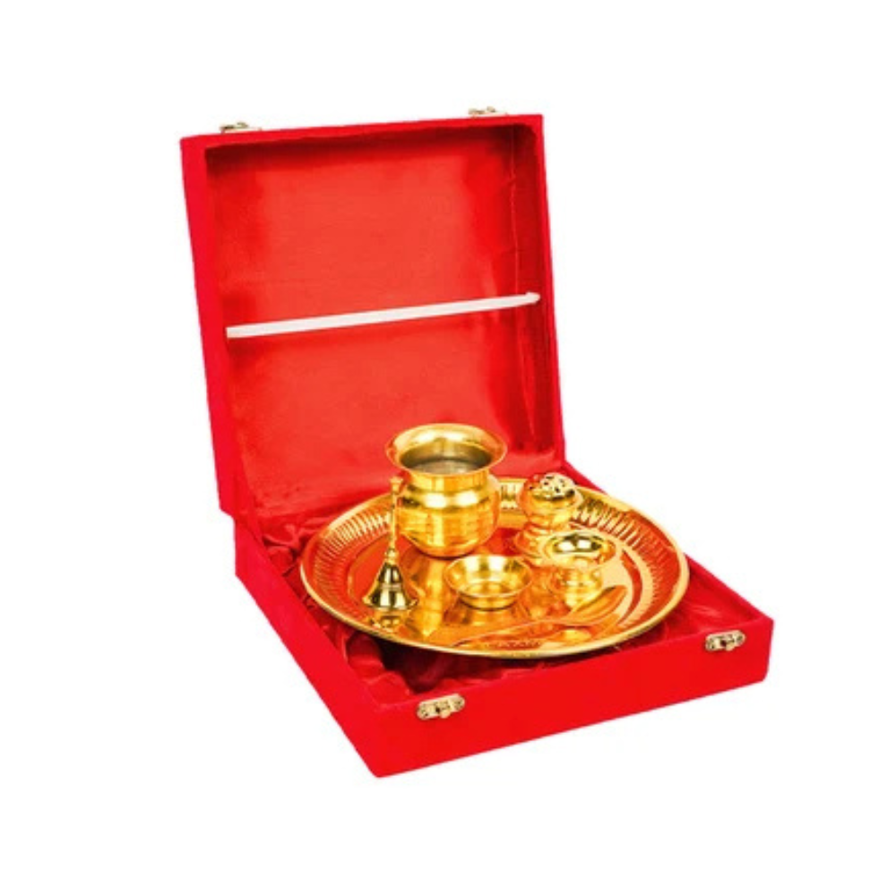 Premium Pooja Thali Set with Royal Red Velvet Box
