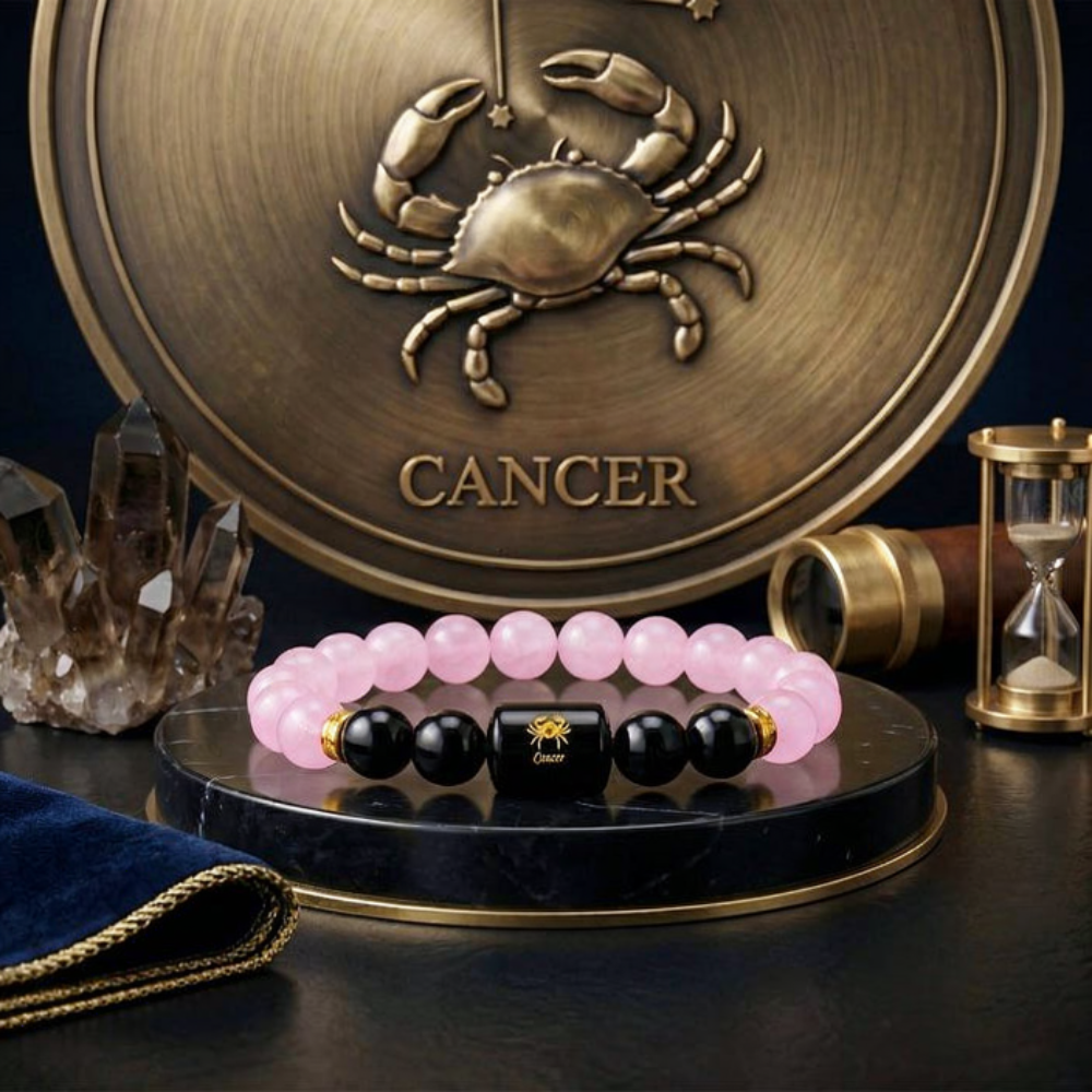 Cancer Zodiac Kark Rashi Bracelet with Rose Quartz & Black Tourmaline Main image