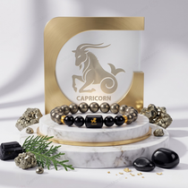 Capricorn Zodiac Makar Rashi Bracelet with Pyrite & Black Onyx