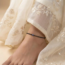 Black Tourmaline Anklet with Evil Eye Charm