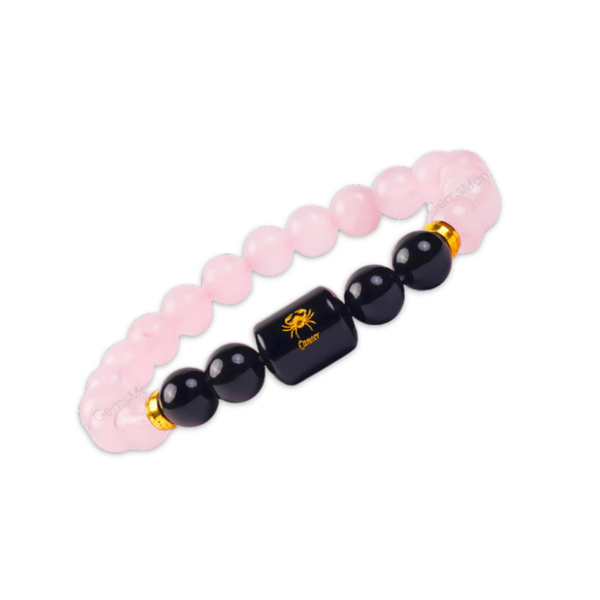 Cancer Zodiac Kark Rashi Bracelet with Rose Quartz & Black Tourmaline
