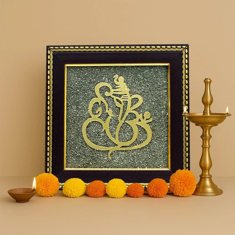 Ganesh Ji on Raw Pyrite Frame Main image