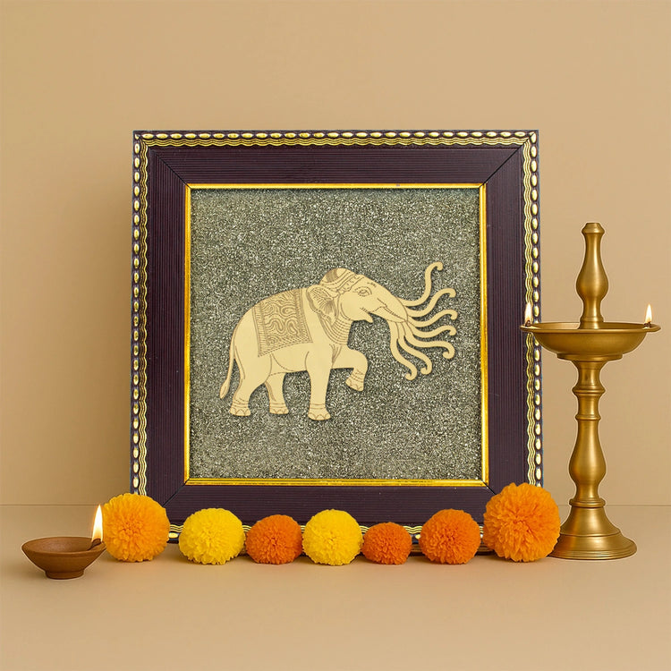 7 Trunk Elephant - Airavata on Raw Pyrite Frame Main image