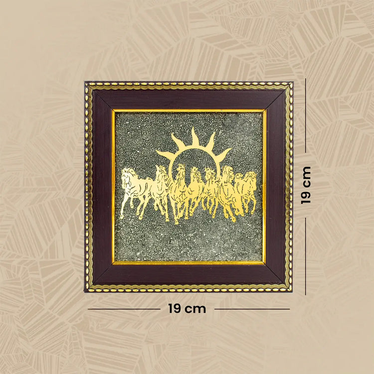 7 Horses Raw Pyrite Frame with Vyapar Vriddhi Frame Combo