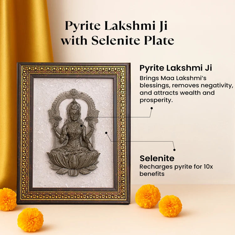 Pyrite Lakshmi Ji on Selenite Frame Secondary image