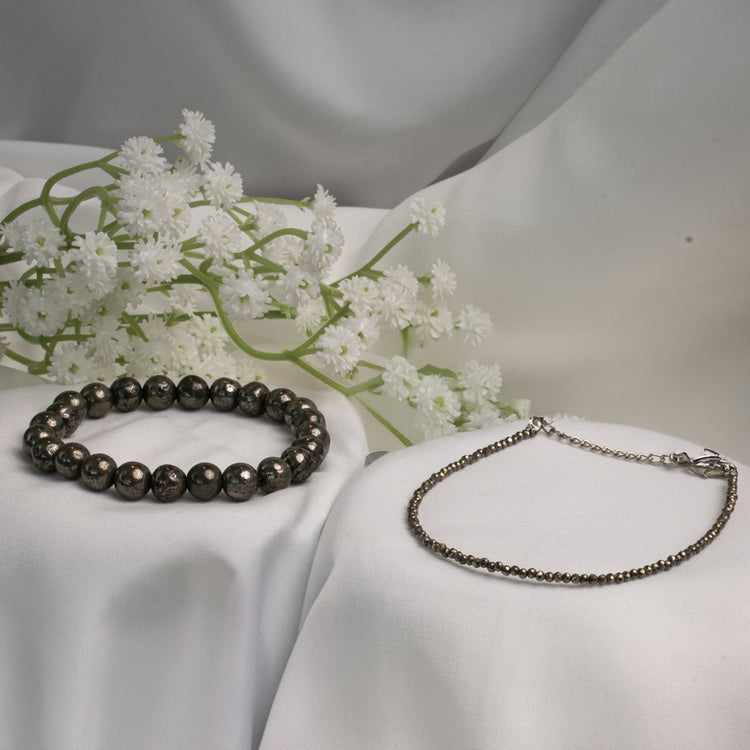 Pyrite Couple Combo - Raw Pyrite Bracelet with Raw Pyrite Anklet